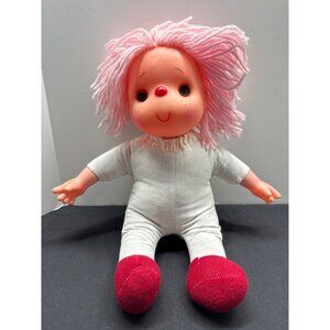 Vintage Ice Cream Plush Doll With Pink Yarn Hair & White Outfit 12 Inches Tall S